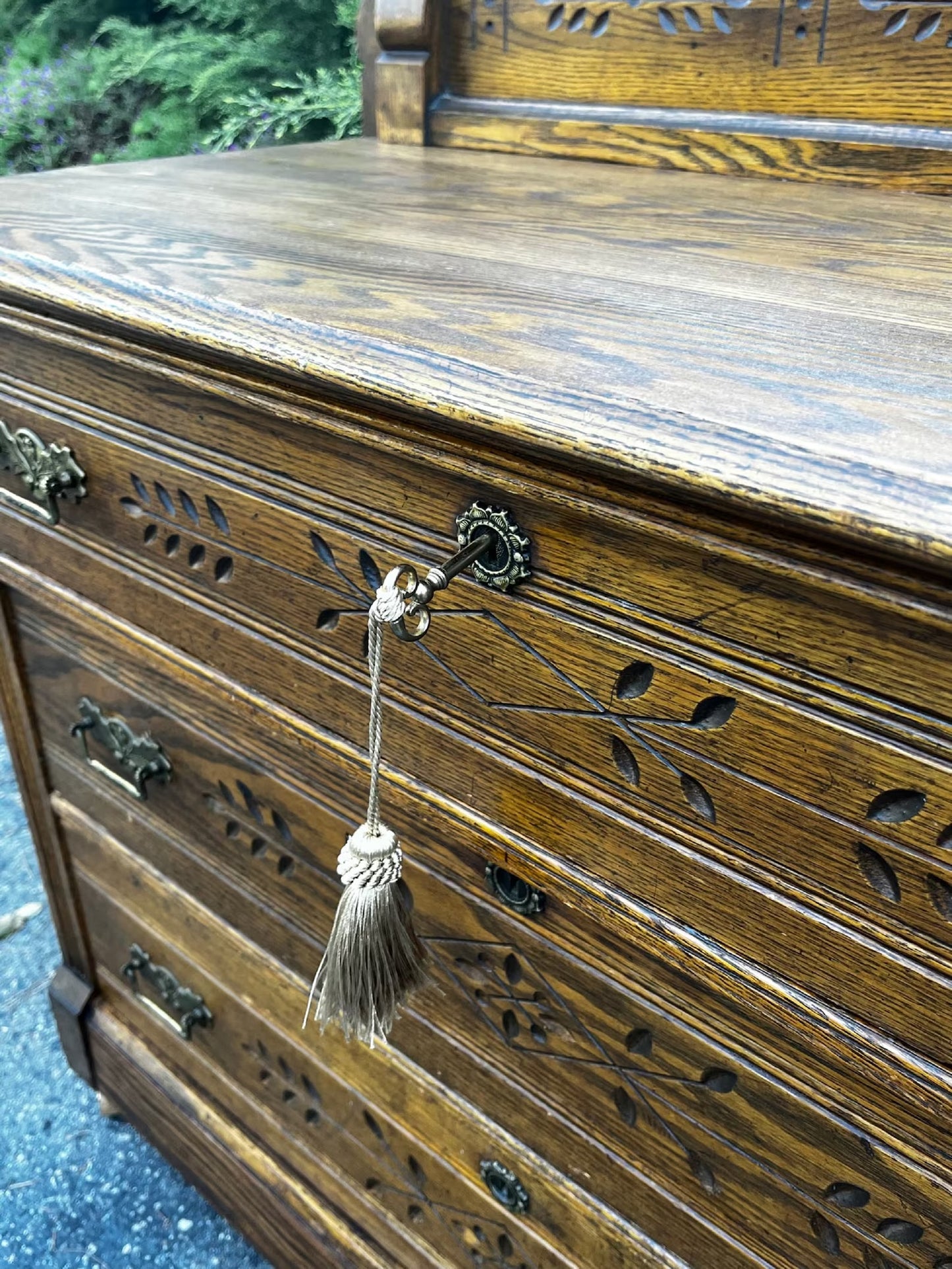 Antique Walnut Eastlake Dresser with tilting mirror and key lot# 93300