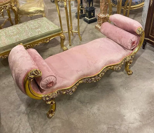 Baroque Style Light Pink Velvet Tufted Bench lot# 93300